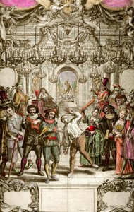 コメディア・デラルテ：ホテル・ドゥ・ブルゴーニュでのイタリア喜劇の王室一座。1689年のエングレーヴィング 個人蔵 作： Unknown artist