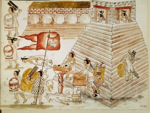 Conquete of Mexico：1520年6月24日、征服者エルナン・コルテス（Hernando Cortez）（1485-1547）の武器によるアステカ帝国の首都テノチティトランの破壊」手稿からの縮小図 作： Unknown artist