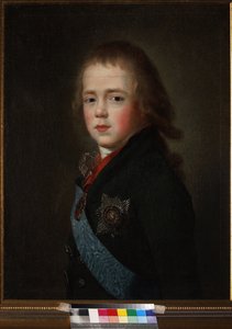 ロシア大公コンスタンティン・パヴロヴィッチ（1779-1831）の子供時代の肖像（匿名）。油彩・キャンバス