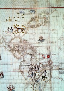 アメリカ大陸。セバスチャン・カボットによる世界地図の詳細 作： Unknown artist