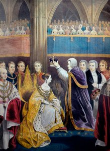 1837年、イギリスのヴィクトリア女王（1819-1901）の戴冠式。(ヴィクトリア女王の戴冠式).19世紀のリトグラフ。ミラノ、個人蔵 ©Luisa Ricciarini/Leemage 作： Unknown artist