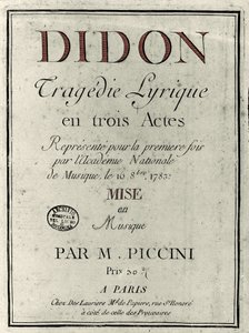 作曲家Niccolo Vito Piccinni（またはPiccini）（1728-1800）によるオペラ「Didon」のリブレットの表紙。1783