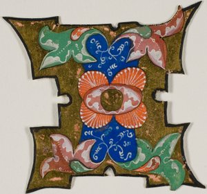 合唱団の本の葉で飾られたイニシャル「I 作： Unknown artist