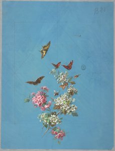 壁紙とテキスタイルのデザイン: 花と蝶 作： Unknown artist
