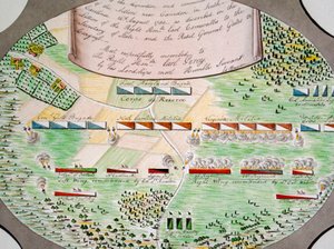8月16日、サウスカロライナ州カムデンの戦いの戦線図 作： Unknown artist