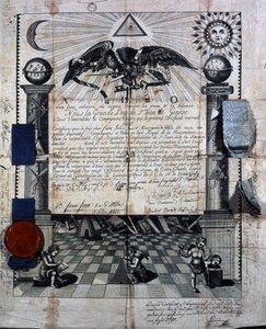 1789年にジュネーブのサン・ジャン・グランドロッジから授与された、アイザック・ユイのロイヤル・メイソンリー芸術におけるコンパニオンおよびマスターとしてのディプロマ。