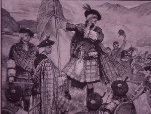 1715年、ジャコバイトの旗を掲げるマー伯爵(彫刻) 作： Unknown artist