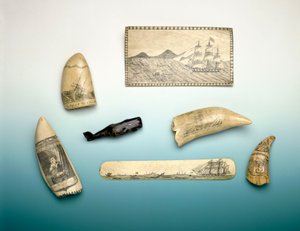 彫刻されたマッコウクジラの歯、19世紀半ば（鯨歯） 作： Unknown artist