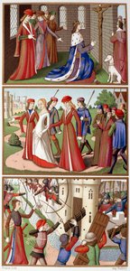 シャルル7世とジャンヌダルクの歴史のエピソード（Fac simile des miniatures des vigiles du king Charles VII） - H. Wallonの「ジャンヌダルク」にて 作： Unknown artist