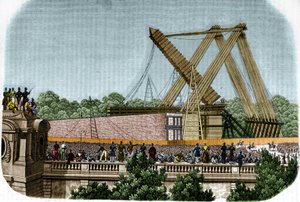 コンコルド広場にルークソール（ルクソール）のオベリスクを建てる。パリ、1836年10月25日。 作： Unknown artist