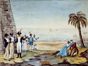入植者の処刑1791年、サント・ドミンゴ（中央アメリカ、アンティル諸島）で起きた反乱の際の入植者の処刑。18世紀のエングレーヴィング。シャルトル、美術館 作： Unknown artist