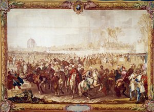 1721年3月21日、ルイ15世に謁見したトルコ大使メフメト・エフェンディのチュイルリー庭園からの退出 18世紀のタペストリー。パリ、国立家具 作： Unknown artist