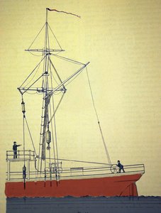 1876年から1878年にかけて北大西洋で行われたノルウェー初の遠征隊「Expedition Voeringen」。海の深さを探るための滑車システムの様子。1878年頃 作： Unknown artist