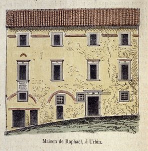 画家ラファエロ・サンティ（Raphael）（1483〜1520）が住んでいた家のファサード（イタリア・ウルビンにて