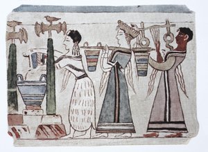 ファッション、エーゲ海のフェニキア文化、紀元前 2000 ～ 500 年 ハープ奏者の後ろに水の入ったバケツを持つ女性 作： Unknown artist