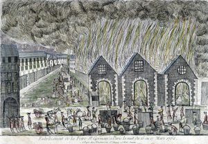 1762年、パリのサンジェルマン見本市の火災。 作： Unknown artist