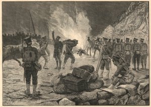 日清戦争-日清戦争、1894年のケムルポ（韓国のインチョン）での防波堤-1894年のエングレービング 作： Unknown artist