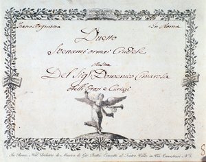 ドメニコ・チマローザの『Gli Orazi e i Curiazi』に収録されている「Svenami ormai crudele」の楽譜の最初のページ、1798年頃。