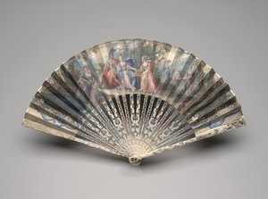 古典的な主題、おそらく結婚の寓話、c.1750s-60s（単一のベラムの葉のガッシュ、象牙、金メッキ、ガッシュ、真ちゅう）を備えた扇子 作： Unknown artist