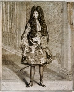 太陽王として知られるルイ14世（1638-1715）の足の肖像。18世紀のエングレーヴィング。マドリッドの国立図書館。 作： Unknown artist