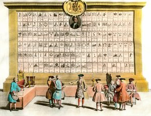 Franc-Maconnerie: 主要なマコンロッジのシンボルが付いたイギリスのマコンフランの会合。18世紀のボード。パリ装飾美術