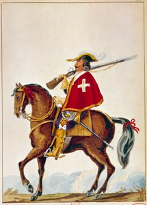 フランス軍：リシュリュー枢機卿の親衛隊の銃士、ド・ヴァルモン。17世紀のエングレーヴィング。パリ、B N 作： Unknown artist