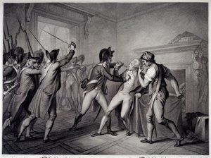 フランス革命。1794年7月27日、ロベスピエールの逮捕（第二次テルミドール年9月）。18世紀のエングレーヴィング。パリ、カルナヴァレ美術館