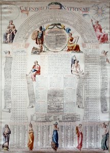 フランス革命：1792年12月31日から30年分を計算した国家カレンダー。エングレーヴィング 1792年 パリ、カルナヴァレ美術館 作： Unknown artist