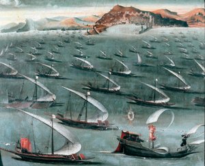 ジェノバの町を離れたフランス艦隊（画 作： Unknown artist