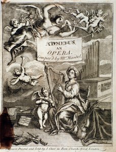 ゲオルク・フリードリヒ・ヘンデル（またはヘンデル）（1685～1759年）作曲のオペラ「アドメトゥス」の前ページ」エングレーヴィング。18世紀ボローニャ、シビコ・ミュージック・ミュゼオ