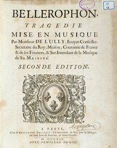 Jean Baptiste Lully (Giovanni Battista Lulli) (Jean-Baptiste) (1632-1687)のプロローグ付き全5幕の悲劇「Bellerophon」のフロントスプリット。1714. 作： Unknown artist