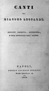 イタリアの詩人ジャコモ・レオパルディ（1798～1837）の "Canti"(Chants)の表紙 1835年 作： Unknown artist