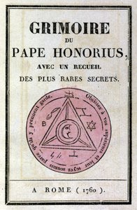 ホノリウス教皇が悪魔を召喚するために使用した魔術書の表札。 作： Unknown artist