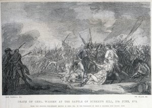 ウォーレン将軍は、6月17日のバンカーズヒルの戦いで戦死した。 作： Unknown artist
