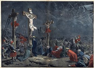 聖金曜日：イエス・キリスト（Jesus Christ）の十字架刑。4月3日付「le Pelerin」掲載のイラスト 作： Unknown artist