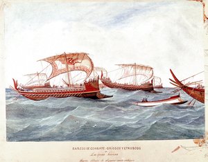 ギリシャとエトルリアの軍艦（水彩画 作： Unknown artist
