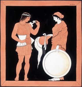 ギリシャ神話。アンドロマクが夫に武器を贈る。 作： Unknown artist