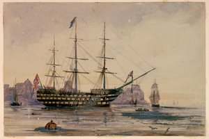 HMSビクトリー、ポーツマス港、1858年10月24日 作： Unknown artist