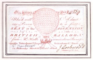 1785年3月23日、ロンドンのトッテナムコートロードでの気球上昇の半ギニーチケット 作： Unknown artist