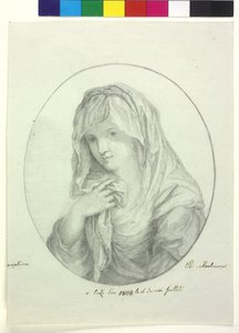 頭にシーツを巻いた若い女性の半身像 ベールをかぶった処女の女性 作： Unknown artist