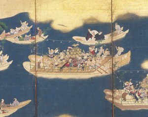 日吉さん？ まつり（紙本、墨、彩色、金箔、六曲屏風）