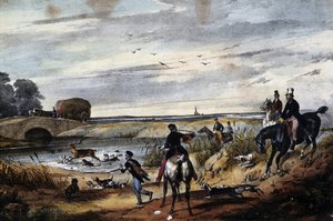 狩猟シーン - 匿名のエングレーヴィング、1850年頃 作： Unknown artist