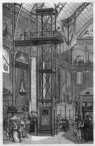 メギー・エチェベリアとバザンが発明した油圧式エレベーターで、1875年にパレ・ド・インダストリで開催された国際河川・海事産業博覧会に出展された。"L