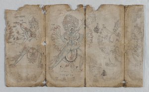 図像図：Vajravarahi を伴う Chakrashamvara、Nairatmya を伴う Hevajra、および Yamantaka (裏面) 作： Unknown artist