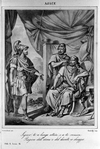イタリアの詩人・劇作家ウーゴ・フォスコロ（1778-1827）による『エイジャックス（Aiace）』第2幕第9場の挿絵（19世紀