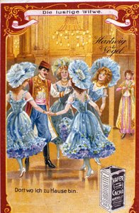 ハンガリーの作曲家、フランツ・レハール（1870-1948）の「幸せな未亡人」の挿絵。第2幕。20世紀後半のクロモリ写真。