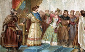 1274年、ブラバント女王メアリーは、大侍従ピエール・ド・ラ・ブロス（ピエール・ド・ブラッシュ）に、フィリップ3世とアラゴン家のイザベラの股間の息子であるフランスの幼い王子ルイの死を偽って告発された。19世紀末のクロモリ写真。 作： Unknown artist