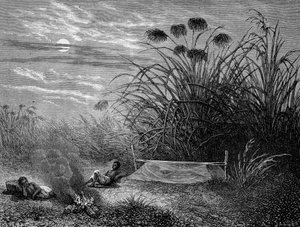 マソウムボにて。リビングストンの蚊帳-「ツール・ド・モンド」2期の「リビングストンの最後の旅1866-1873」。1875 作： Unknown artist