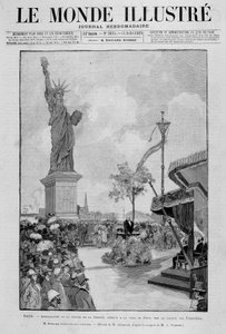 アメリカからパリ市に提供された自由の女神の縮小版（レプリカ）の落成式 - 1889年7月13日付「The Illustrous World」にて