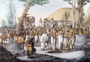 インドの文化と文明。夫の墓に生き埋めにされた未亡人（インド 作： Unknown artist